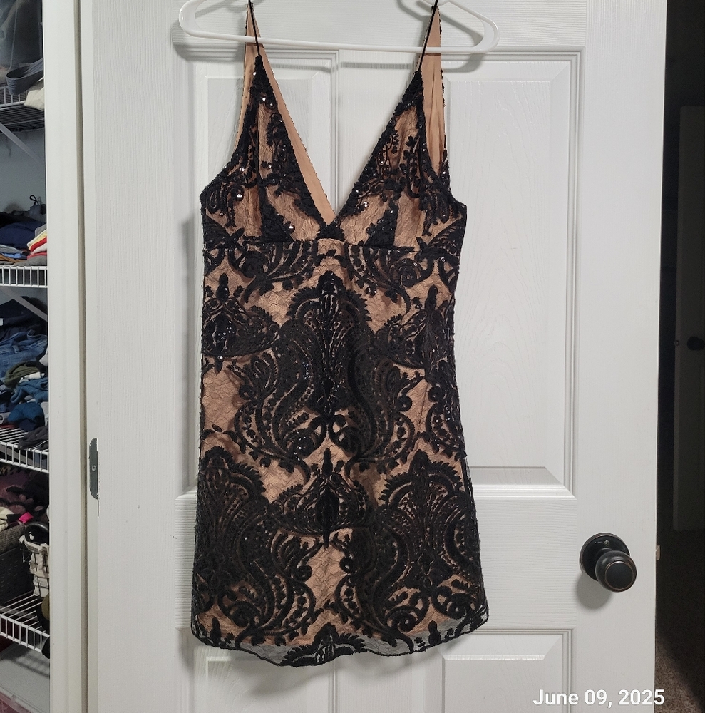 Free People Black and Tan Halter Bodycon Dress